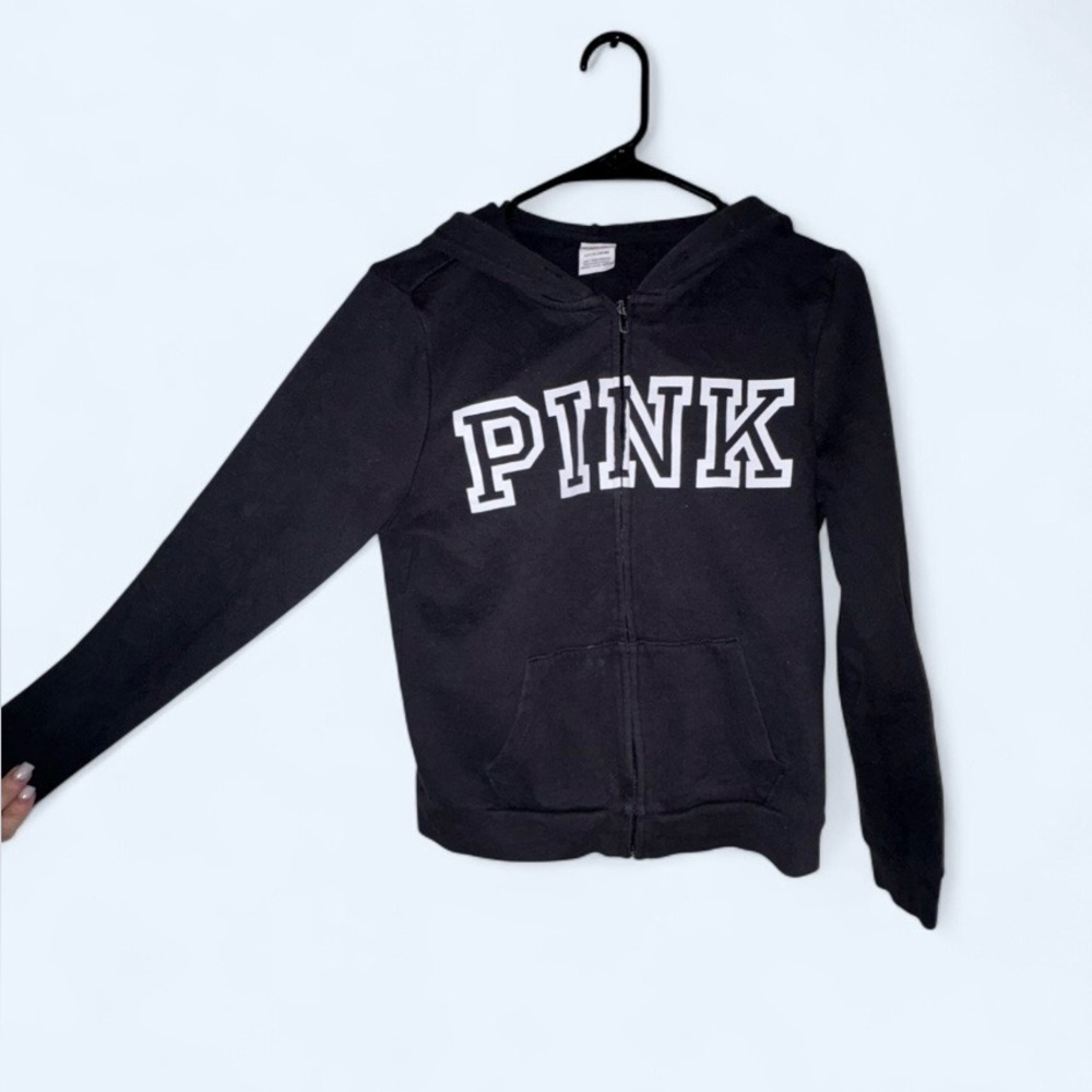 Victoria’s Secret PINK Black Full Zip Hoodie Size Small